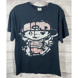 Vintage Y2K Graphic Tee Grunge Streetwear Distressed Black Gildan Size M